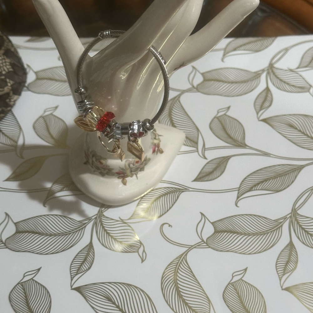 Silver Charm Bracelet with Red Accents